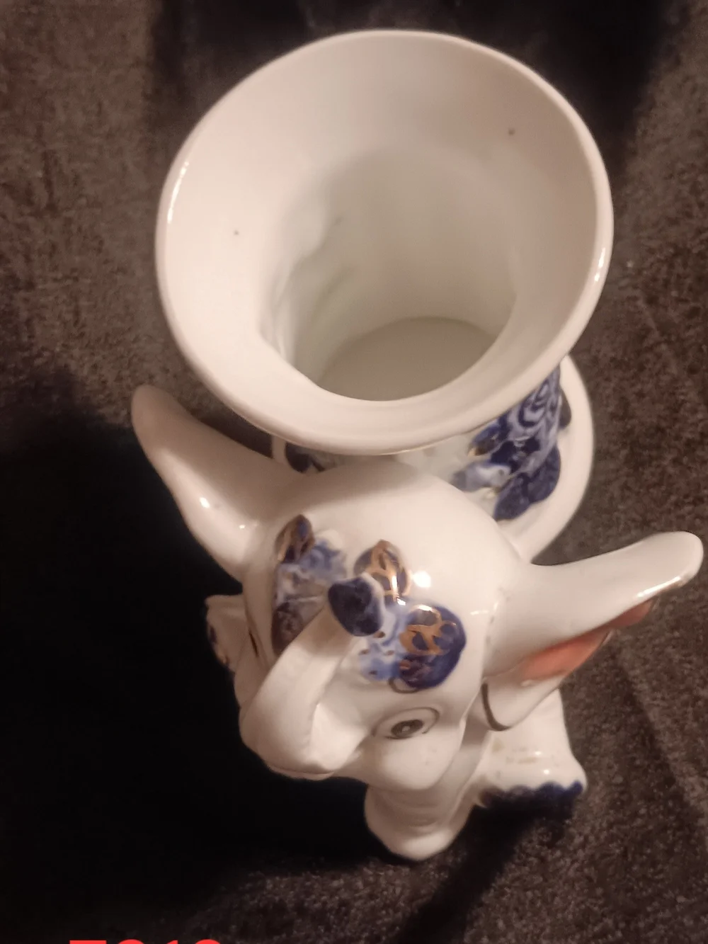 White Ceramic Elephant Planter Blue Floral Accents